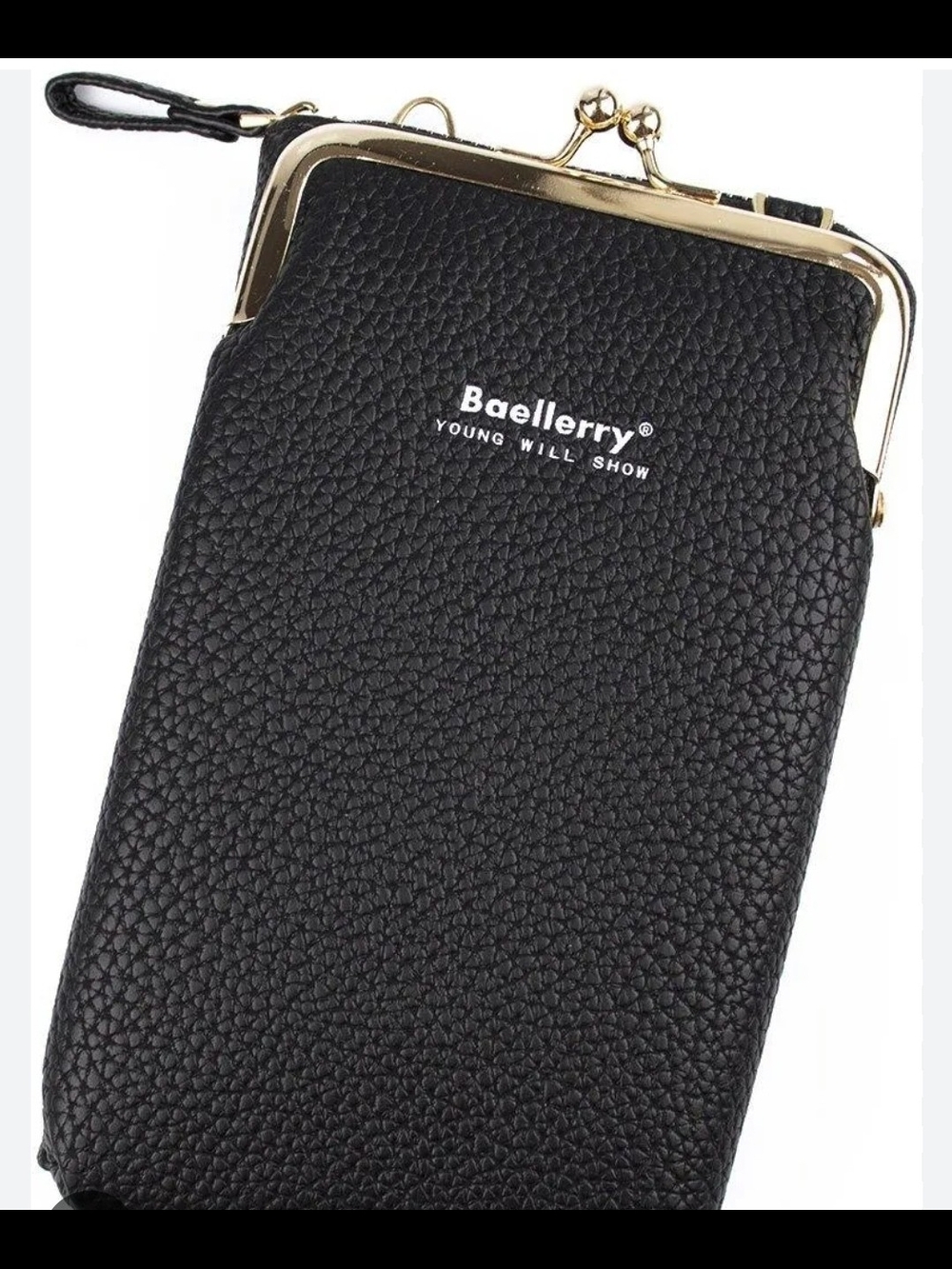 Black Crossbody Phone Bag with Gold Trim